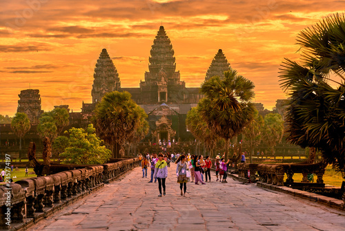 SIEM REAP, CAMBODIA - 13 December 2014:View of Angkor Wat at sunrise, Archaeological Park in Siem Reap, Cambodia UNESCO World Heritage Site