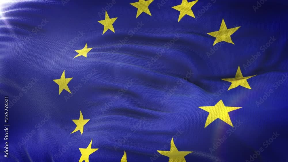 Flag of European Union waving on sun. Seamless loop with highly detailed fabric texture. Loop ready in 4k resolution. Flag of European Union waving on sun. Seamless loop with highly detailed fabric texture. Loop ready in 4k resolution.