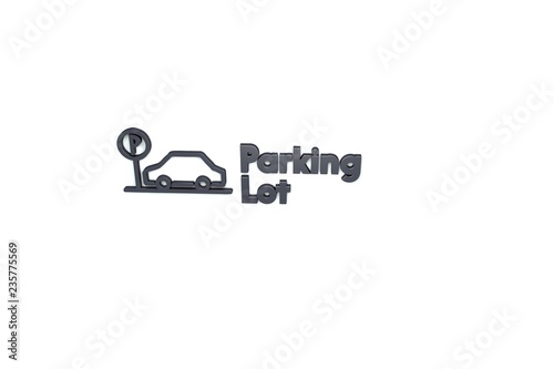 Text Parking Lot with dark 3D illustration and white background