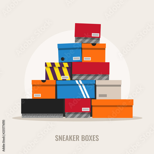 Sneaker boxes, flat design style illustration.