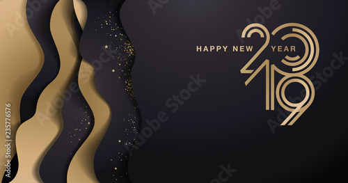 Happy New Year 2019. Vector illustration concept for background, greeting card, website and mobile website banner, party invitation card, social media banner, marketing material.