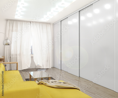 White cabinet with sliding doors. 3d illustration