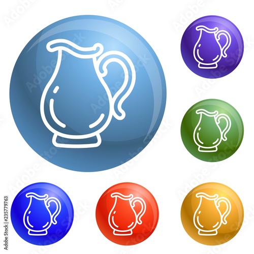 Jug icons set vector 6 color isolated on white background
