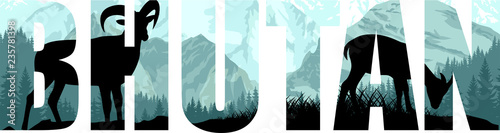vector Bhutan illustration with himalayan mountain goats