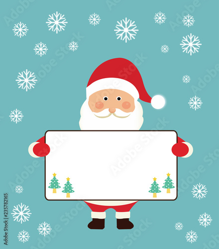 Merry christmas Santa claus  and holding white board use for blackground or insert text. Christmas festival Gimmick gift. symbol of the beloved childhood. Santa Claus, kindly old man from Finland.
