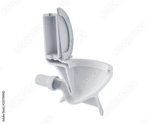 The cross-section structure of the toilet (the system). White color. The toilet lid is open. Isometric view. Isolated on white background. 3D illustration.