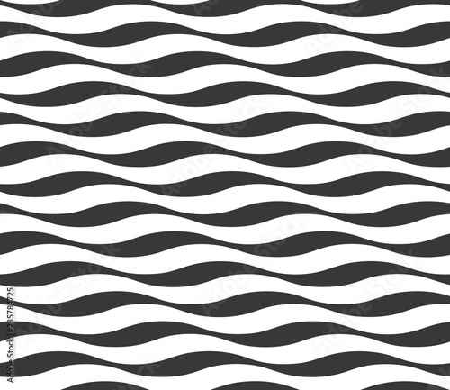 Seamless wave pattern. Abstract modern wavy background. Black and white curved line stripes.