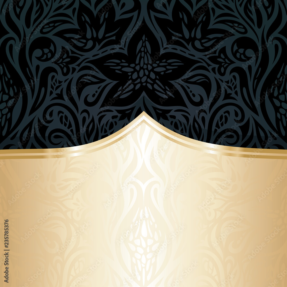 Decorative black floral luxury wallpaper background design with gold copy space