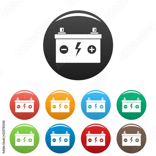 Car battery icons set 9 color vector isolated on white for any design