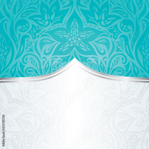 Turquoise green blue floral vintage holiday invitation background design