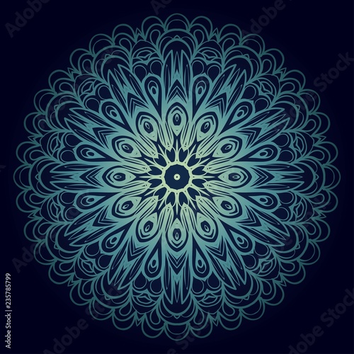 Hand-Drawn Henna Ethnic Mandala. Circle lace ornament. Vector illustration. for coloring book, greeting card, invitation, tattoo. Anti-stress therapy pattern. © Bonya Sharp Claw