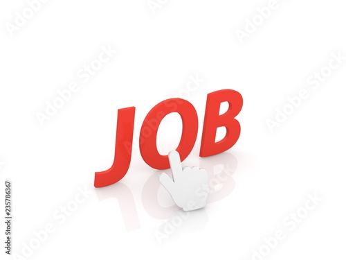 The computer cursor points to the word - job. 3d render illustration. photo
