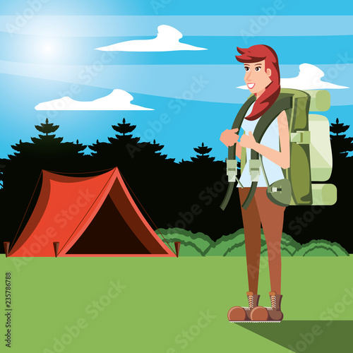 woman tourist in camping zone