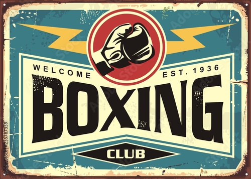 Fototapeta Boxing club retro tin sign template design