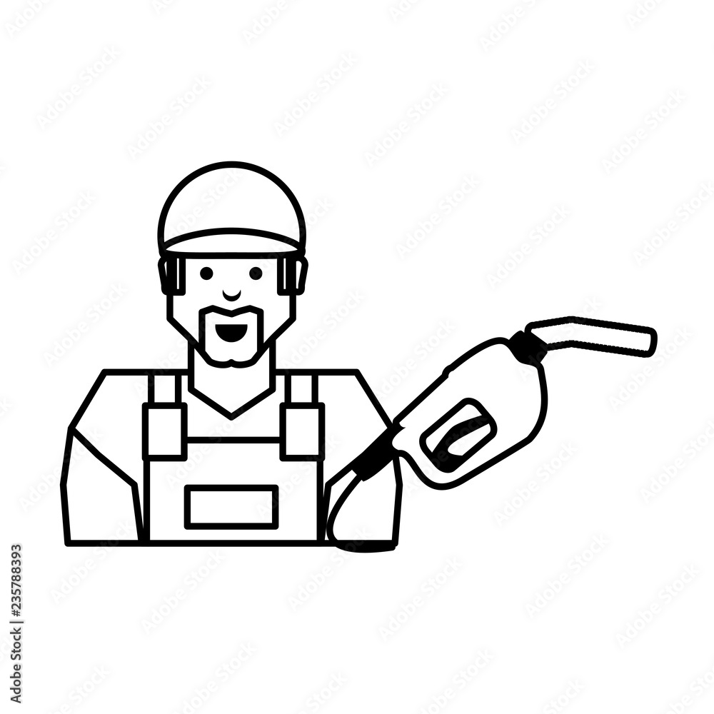 worker with gasoline dispenser gun