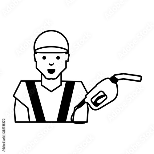 worker with gasoline dispenser gun