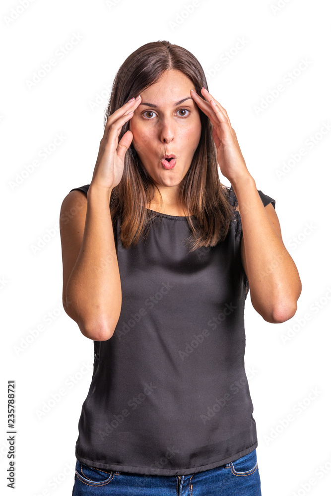 surprise young woman isolated on white background surprise young woman isolated on white background