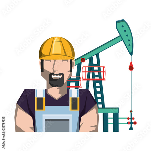 oil excavation drill industry with worker character