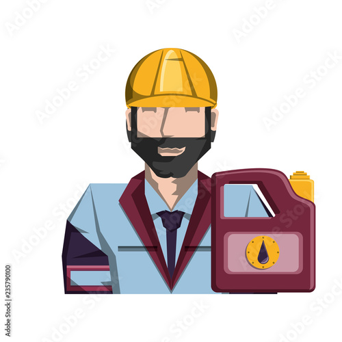 worker character with gallon of gasoline