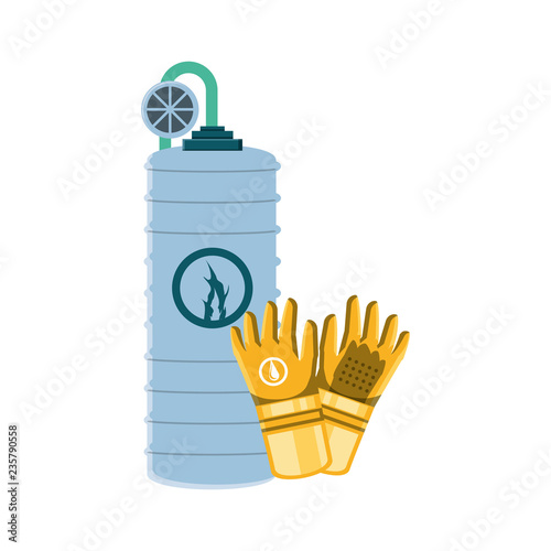 reserve tank in industry oil with gloves