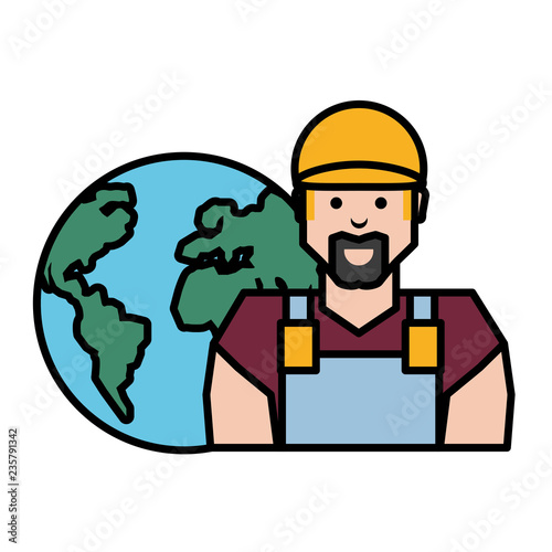 oil industry worker with earth planet © djvstock