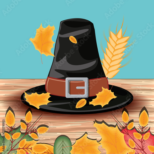pilgrim hat of thanksgiving day with leafs