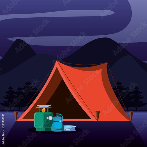 camping zone with tent and nightscape