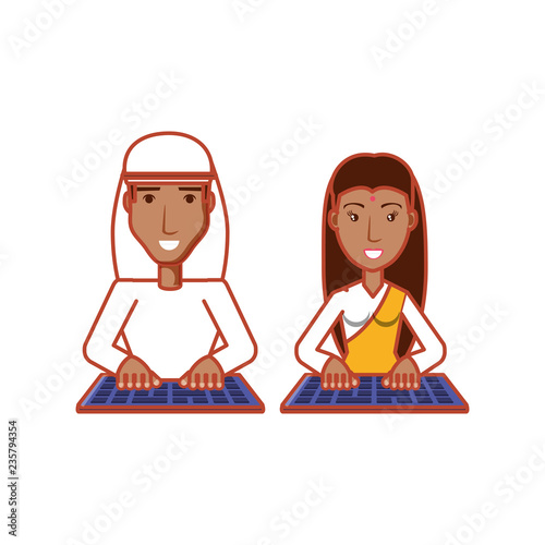 couple of arab and india with keyboard device