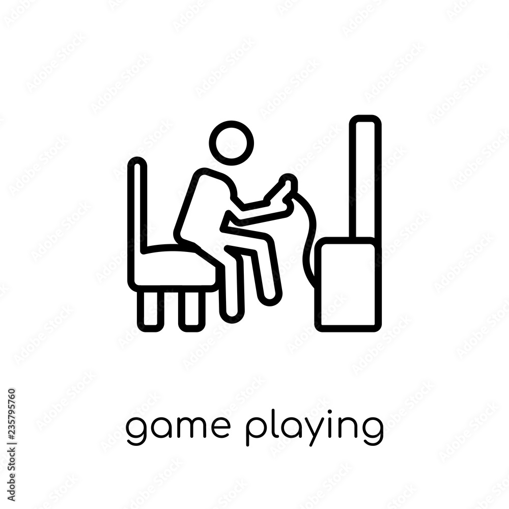 Game playing icon. Trendy modern flat linear vector Game playing icon on white background from thin line Activity and Hobbies collection Game playing icon. Trendy modern flat linear vector Game playing icon on white background from thin line Activity and Hobbies collection