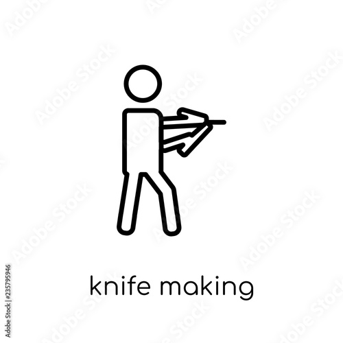 Knife making icon. Trendy modern flat linear vector Knife making icon on white background from thin line Activity and Hobbies collection