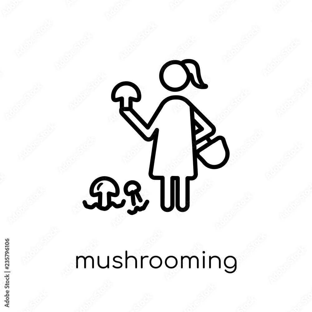 Obraz premium Mushrooming icon. Trendy modern flat linear vector Mushrooming icon on white background from thin line Activity and Hobbies collection