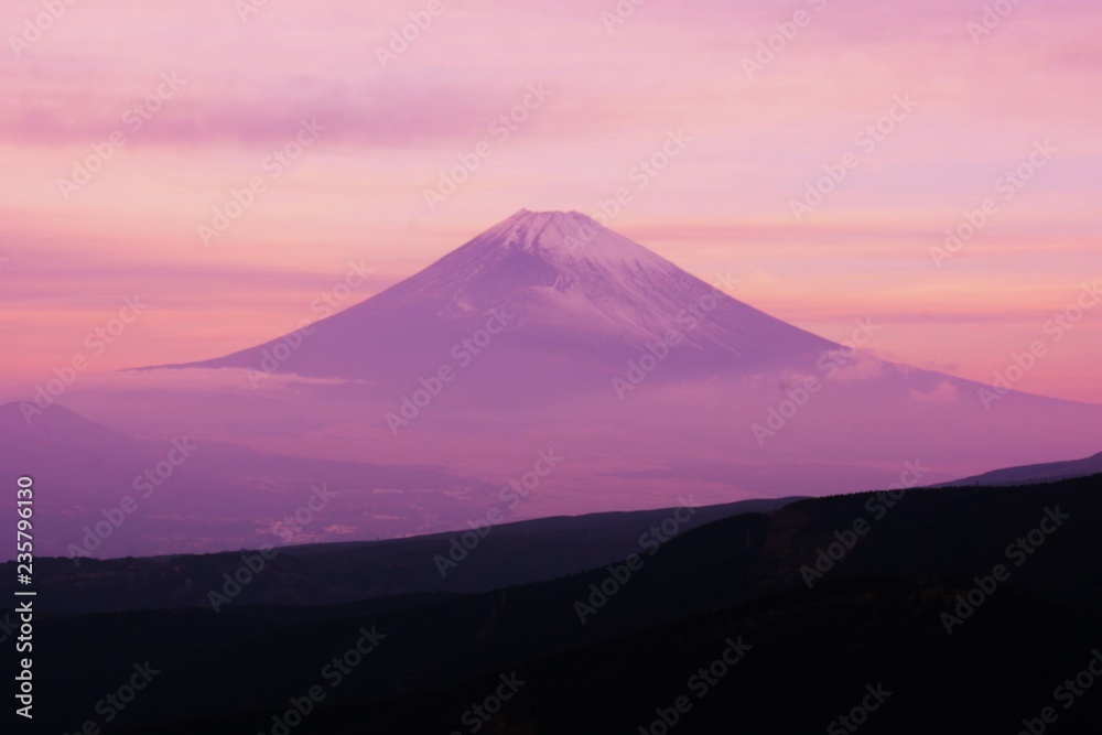 Mt.Fuji silhouette of the setting sun