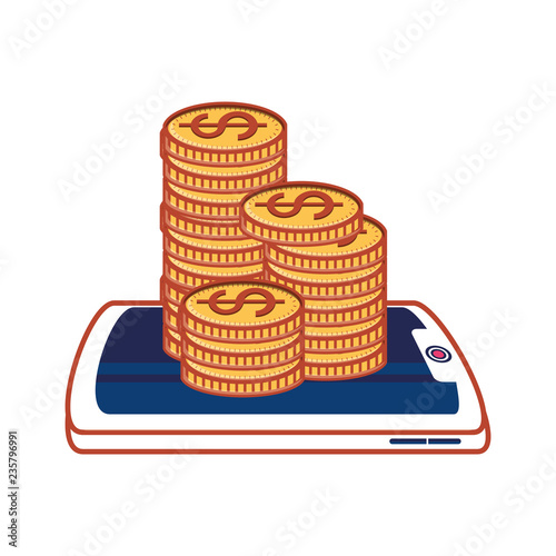 smartphone with coins money