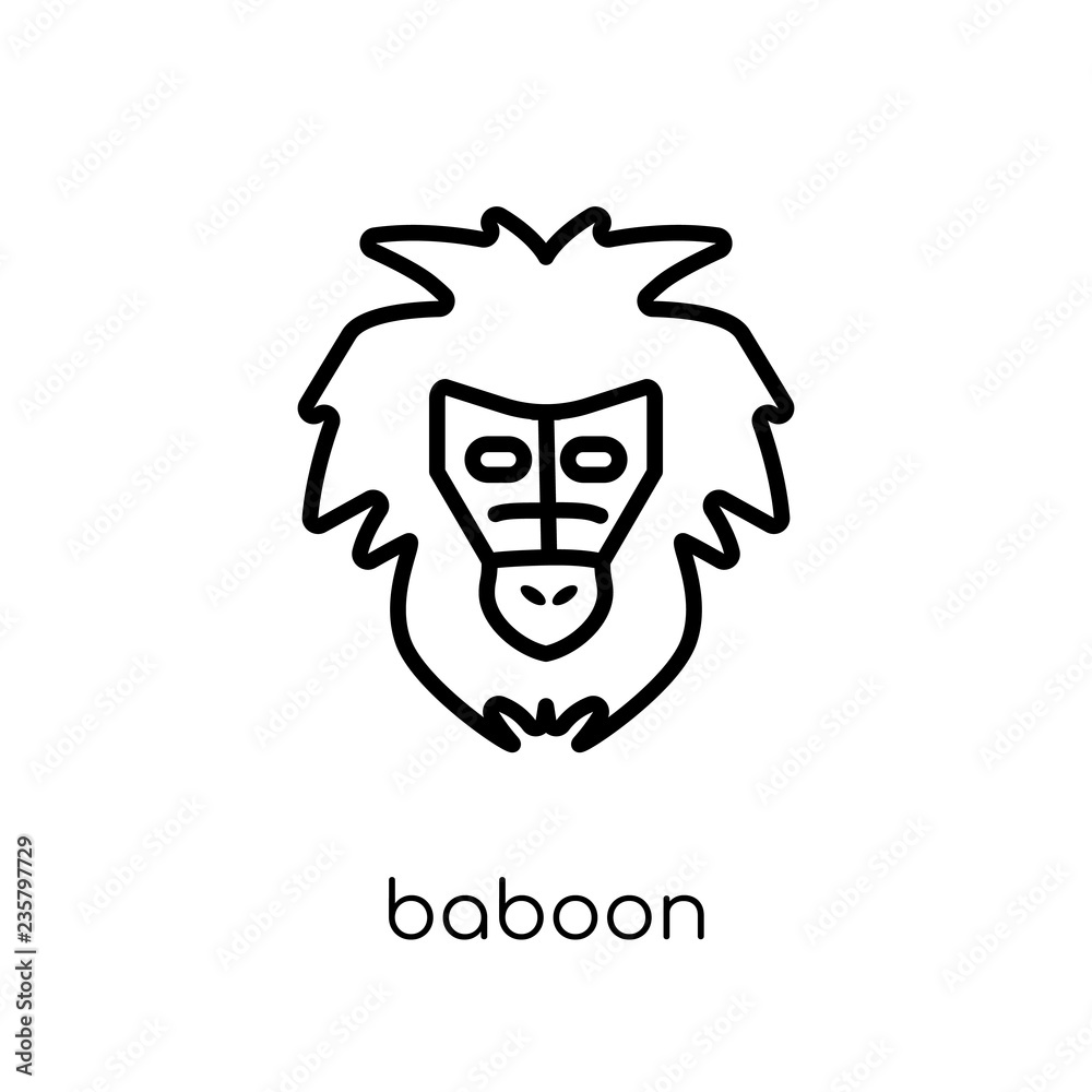 Baboon icon. Trendy modern flat linear vector Baboon icon on white background from thin line animals collection