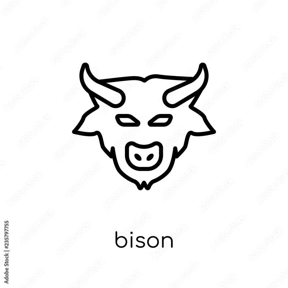 Obraz premium Bison icon. Trendy modern flat linear vector Bison icon on white background from thin line animals collection