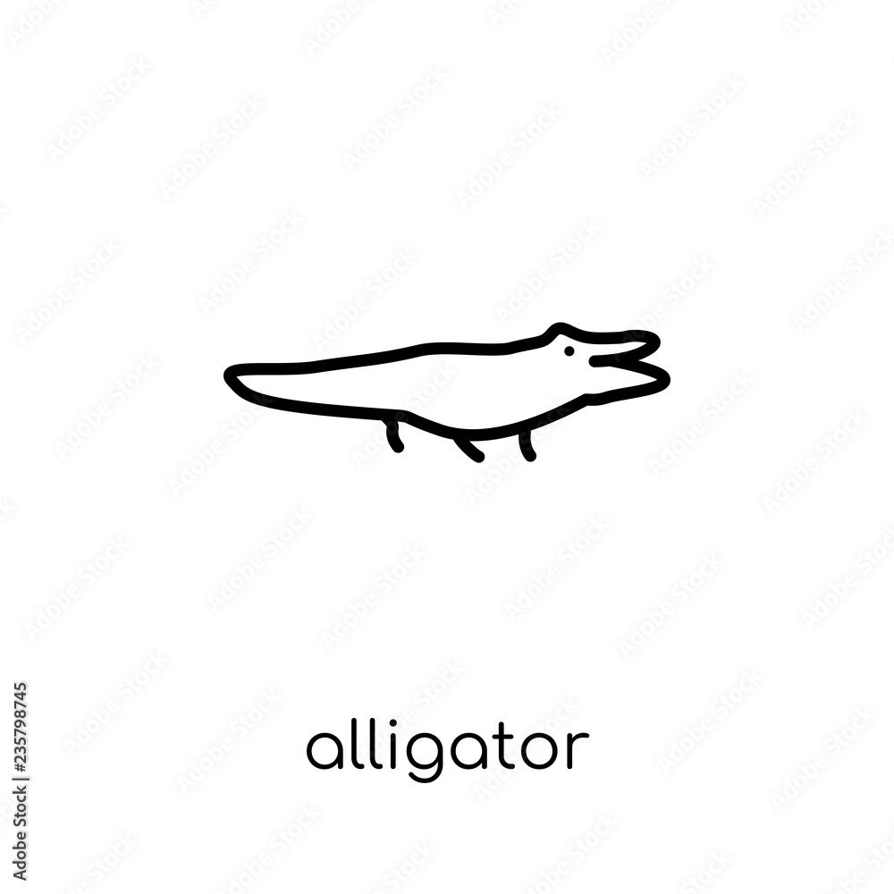 alligator icon. Trendy modern flat linear vector alligator icon on white background from thin line animals collection