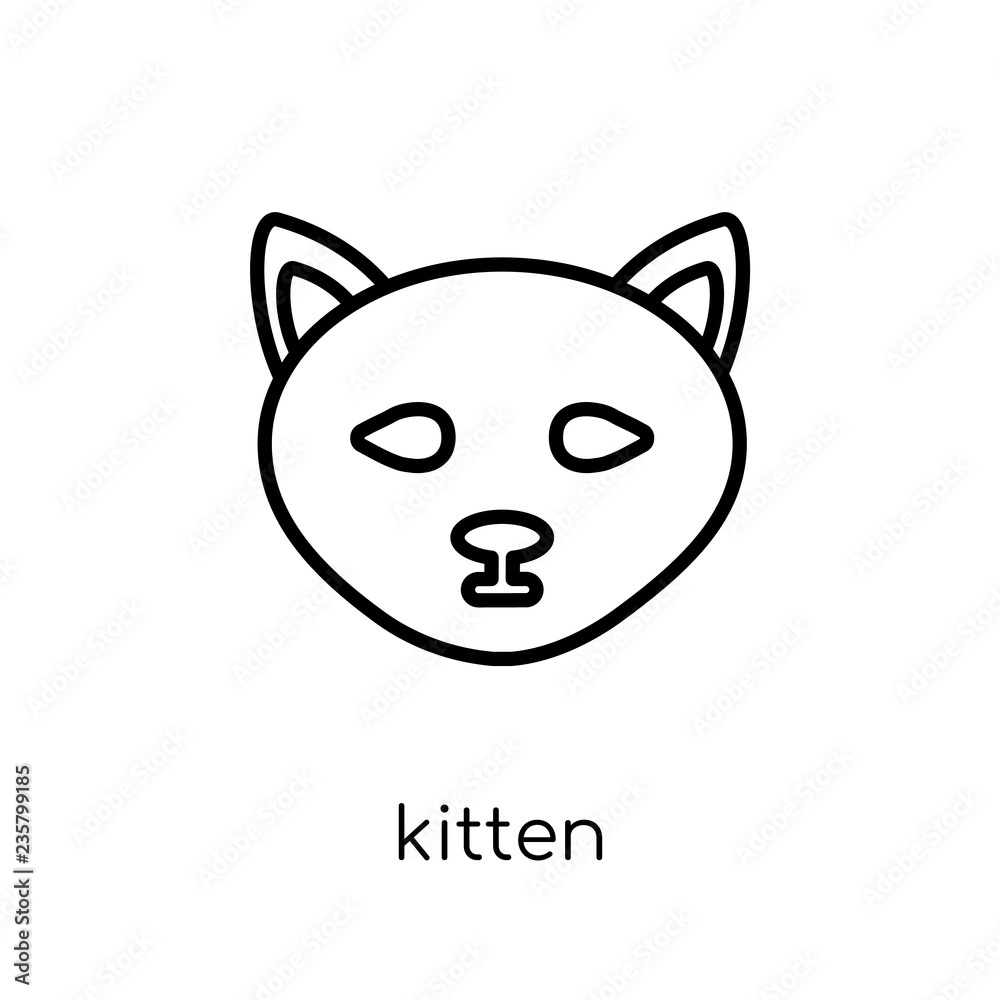 kitten icon. Trendy modern flat linear vector kitten icon on white background from thin line animals collection kitten icon. Trendy modern flat linear vector kitten icon on white background from thin line animals collection