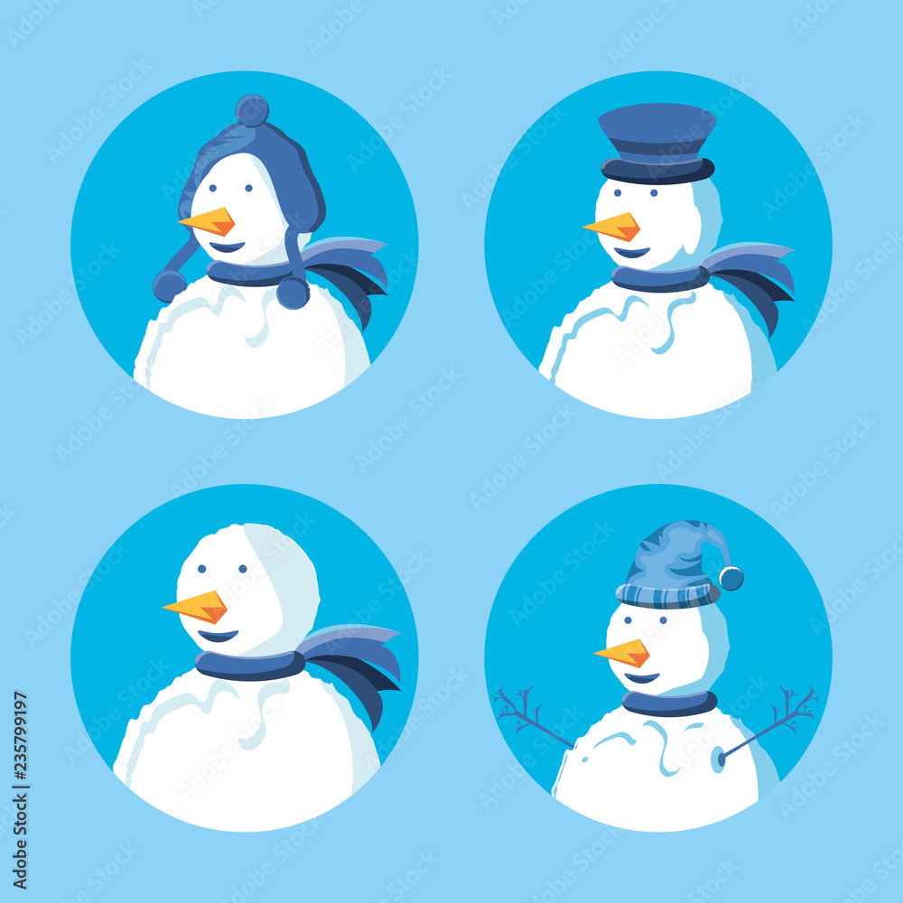 group of snowmen with hat winter