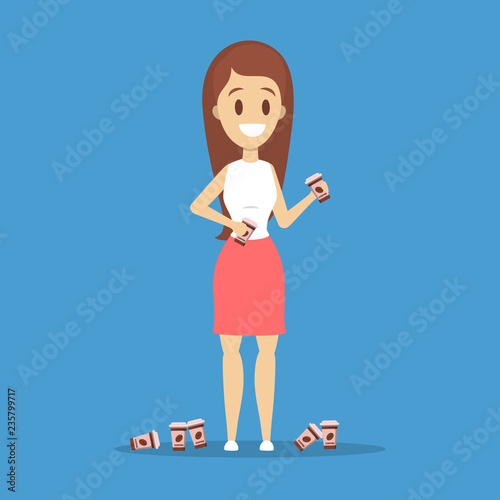 Woman holding a coffee cup. Coffee addiction