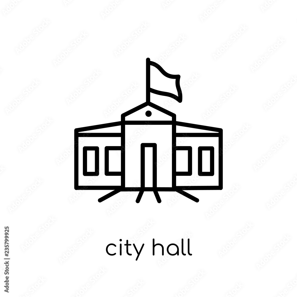 City hall icon. Trendy modern flat linear vector City hall icon on white background from thin line Architecture and Travel collection City hall icon. Trendy modern flat linear vector City hall icon on white background from thin line Architecture and Travel collection