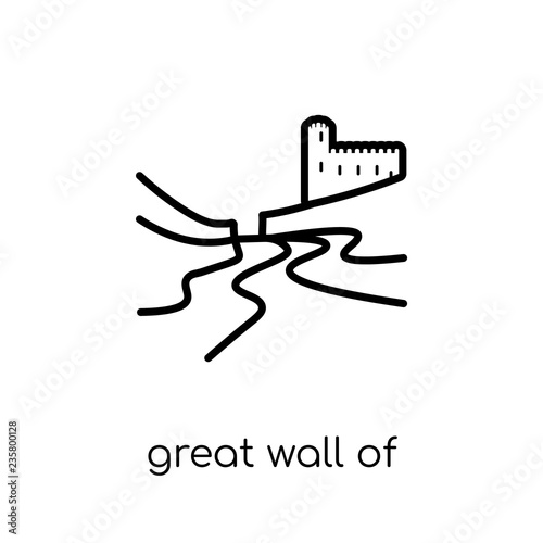 Great wall of china icon. Trendy modern flat linear vector Great wall of china icon on white background from thin line Architecture and Travel collection