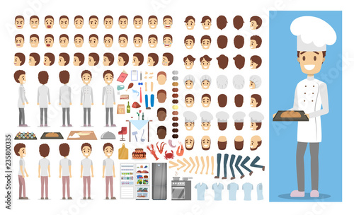 Chef character in uniform set for animation.