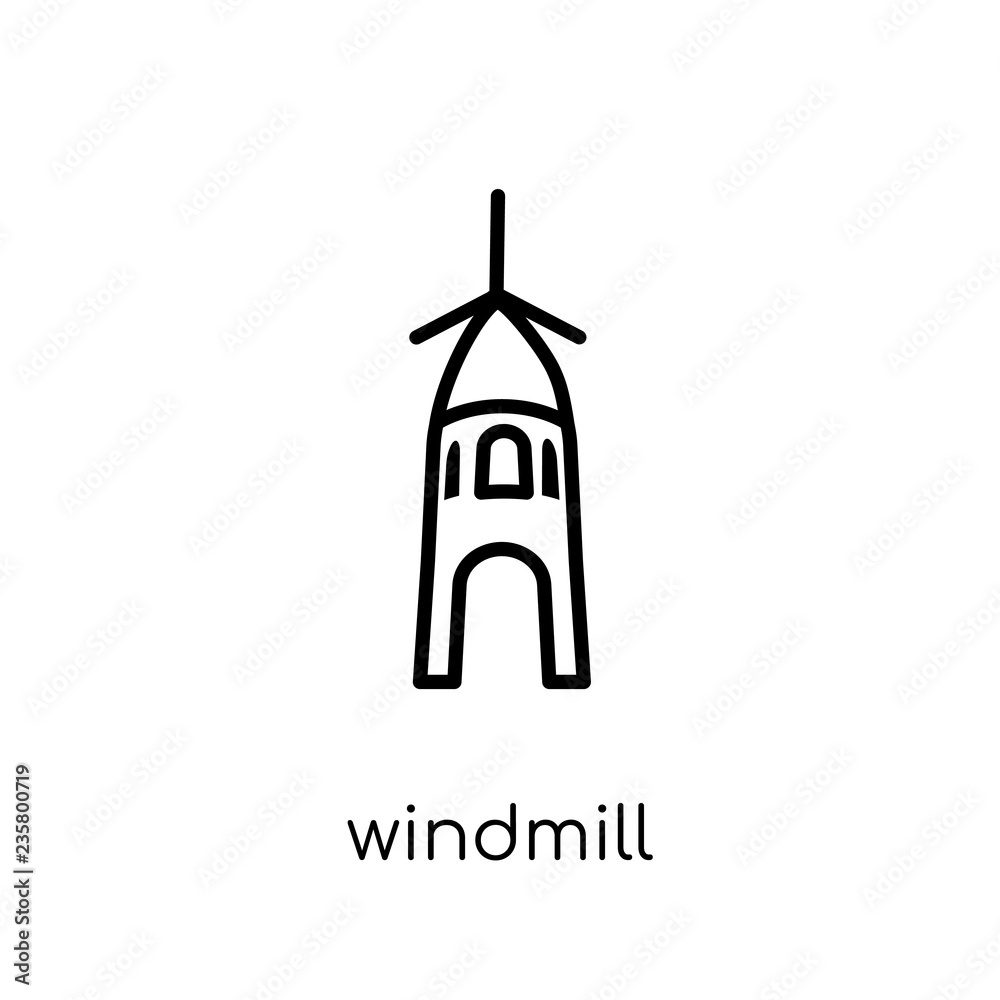 Windmill icon. Trendy modern flat linear vector Windmill icon on white background from thin line Architecture and Travel collection
