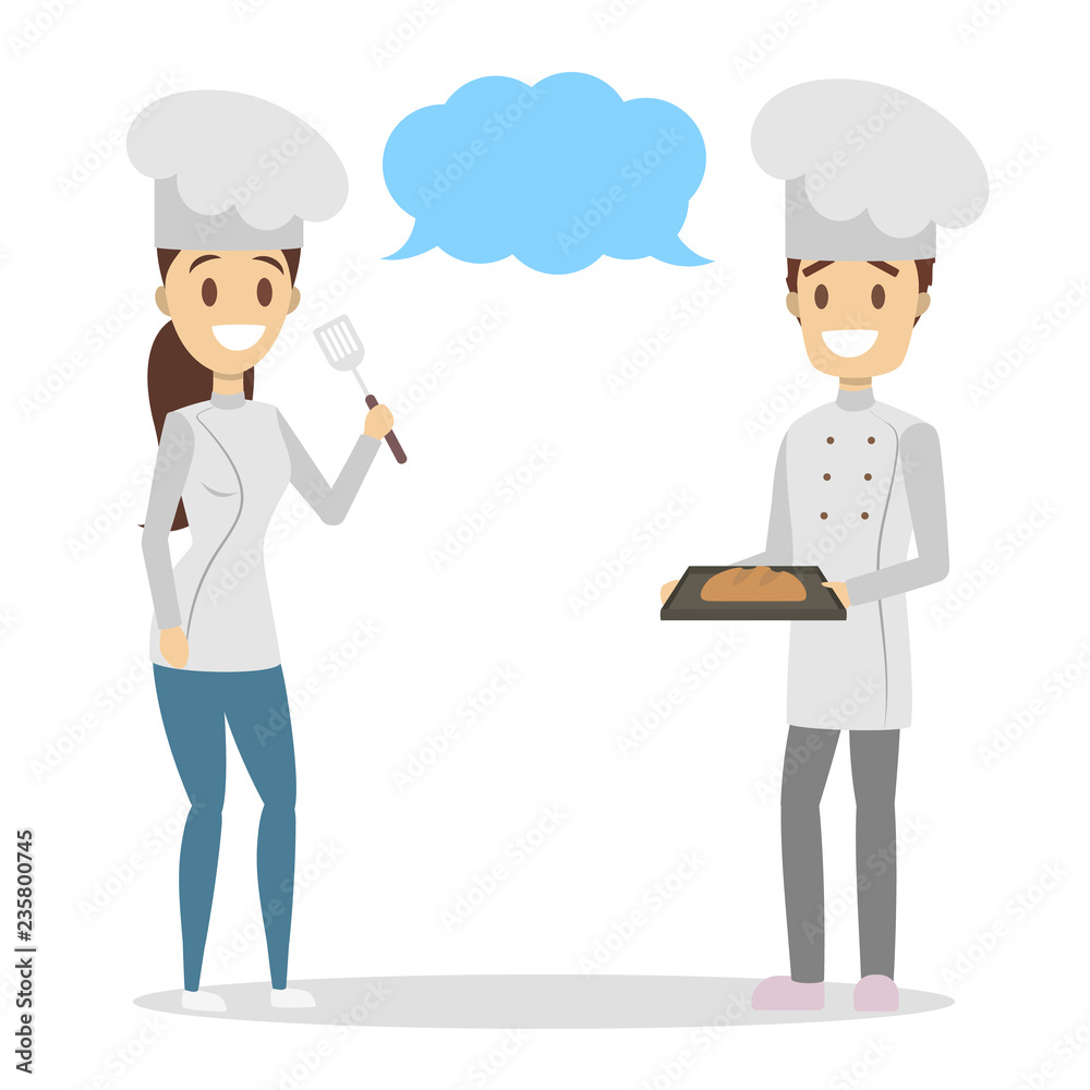 Male and female chef character in the uniform and hat Male and female chef character in the uniform and hat