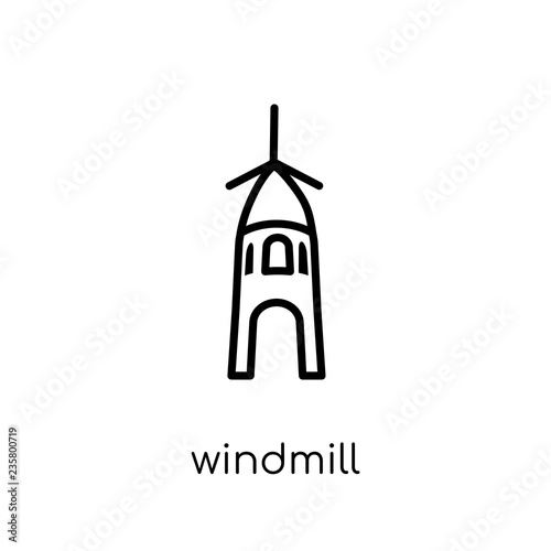 Windmill icon. Trendy modern flat linear vector Windmill icon on white background from thin line Architecture and Travel collection