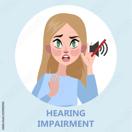 Woman with hear impairment as a symptom of disease.