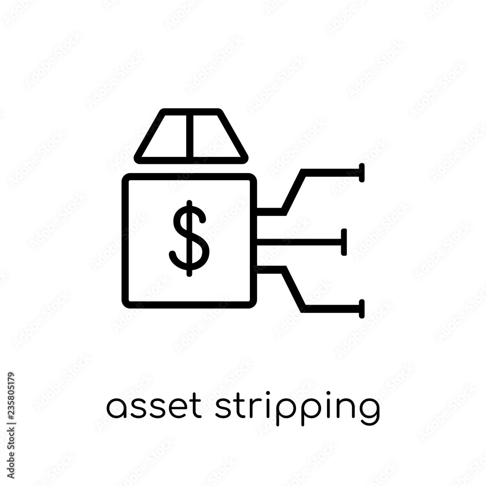 asset stripping icon. Trendy modern flat linear vector asset stripping icon on white background from thin line Asset stripping collection, outline vector illustration asset stripping icon. Trendy modern flat linear vector asset stripping icon on white background from thin line Asset stripping collection, outline vector illustration