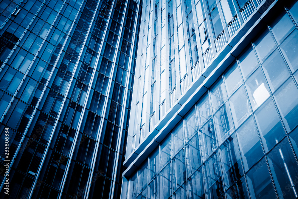 Obraz premium Abstract building. blue glass wall of skyscraper
