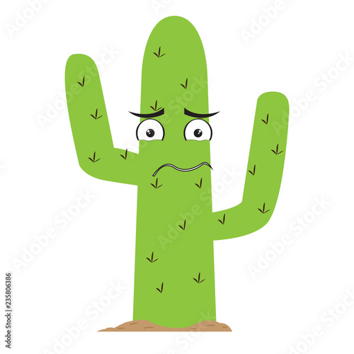 Isolated sad cactus character. Vector illustration design