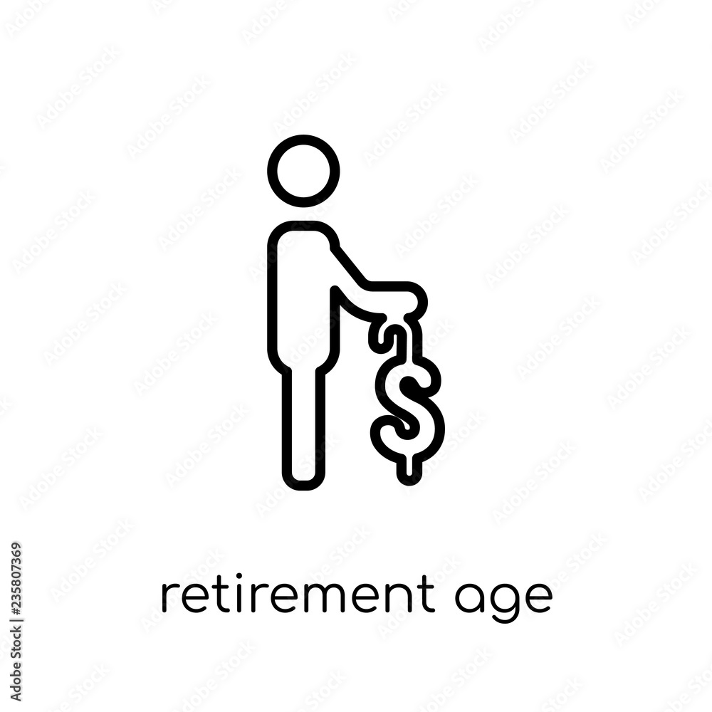 Retirement age icon. Trendy modern flat linear vector Retirement age icon on white background from thin line business collection Retirement age icon. Trendy modern flat linear vector Retirement age icon on white background from thin line business collection